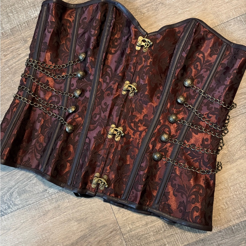 Plus Size - Elegant Burgundy Corset with Chains (2XL)